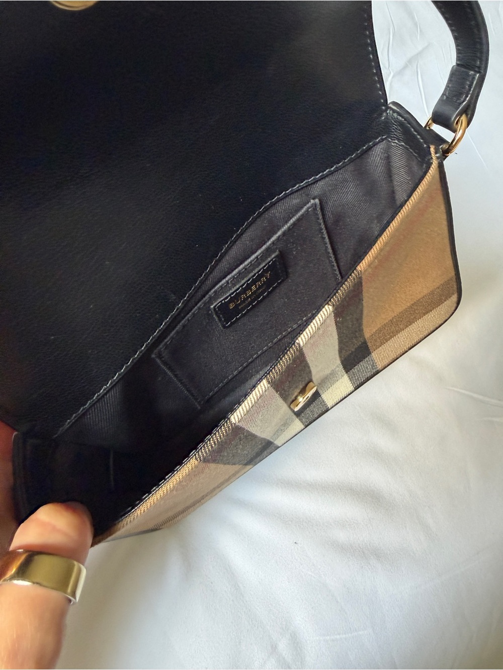 Burberry Black Leather & Nova Check Crossbody Shoulder Bag - Picture 4 of 6